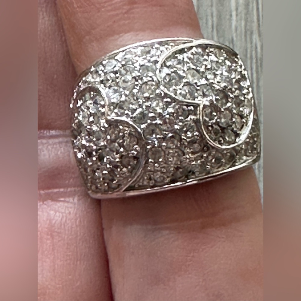 Silver 925 Pave Rhinestone Statement Ring. Size 6 - image 3